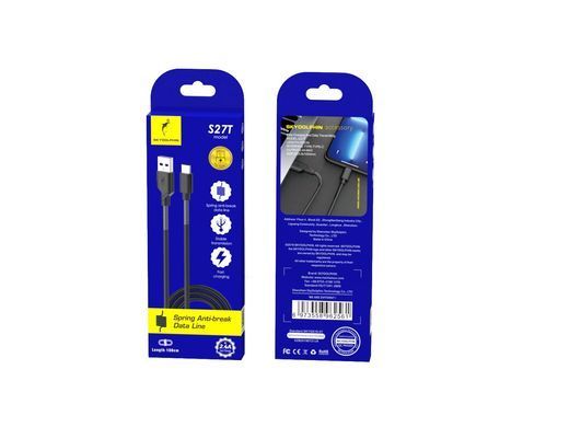 Кабель SkyDolphin S27L Spring Anti-Brake USB - USB Type-C (M/M), 1 м, Black (SDUSB-000611) [604241]