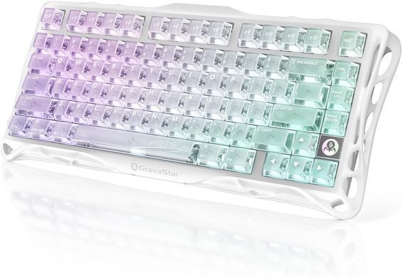 Клавіатура механічна GravaStar Mercury K1 Lite 80keys, GravaStar x BSUN Grey, BT/WL/USB, RGB, Crystal Aurora (GSK1LITE_XTAL_AUROA) [114392]