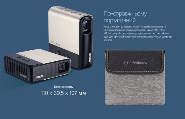 Проєктор портативний Asus ZenBeam E2 WVGA, 300 lm, LED, 1.3, WiFi (90LJ00H3-B01170) [105341]
