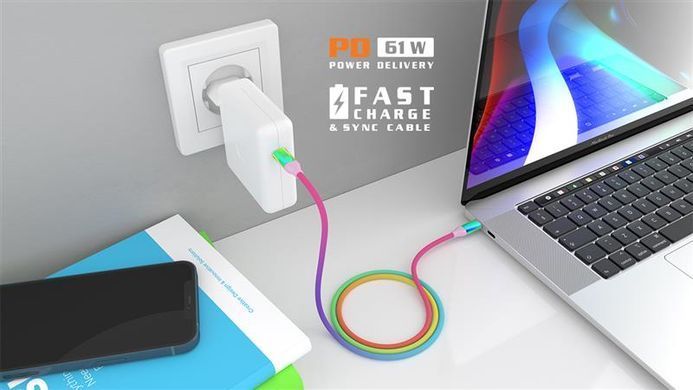 Кабель REAL-EL Premium USB Type-C - USB Type-C (M/M), 1 м, Rainbow (EL123500053) [604050]