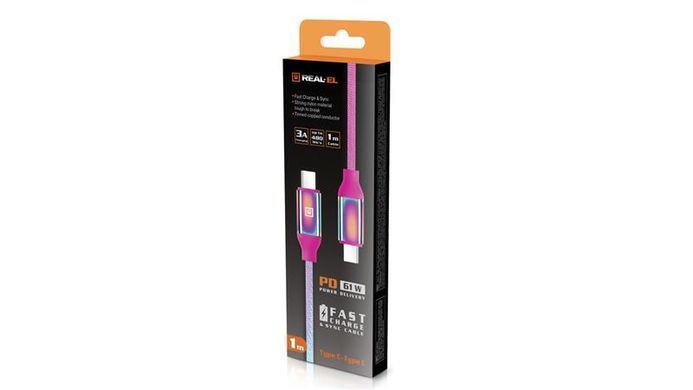 Кабель REAL-EL Premium USB Type-C - USB Type-C (M/M), 1 м, Rainbow (EL123500053) [604050]