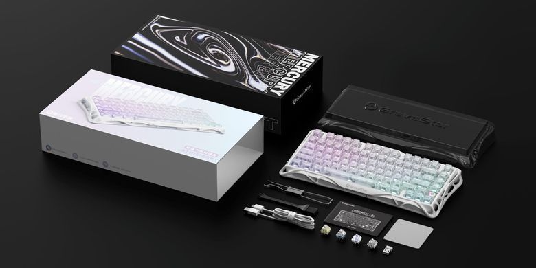 Клавіатура механічна GravaStar Mercury K1 Lite 80keys, GravaStar x BSUN Grey, BT/WL/USB, RGB, Crystal Aurora (GSK1LITE_XTAL_AUROA) [114392]