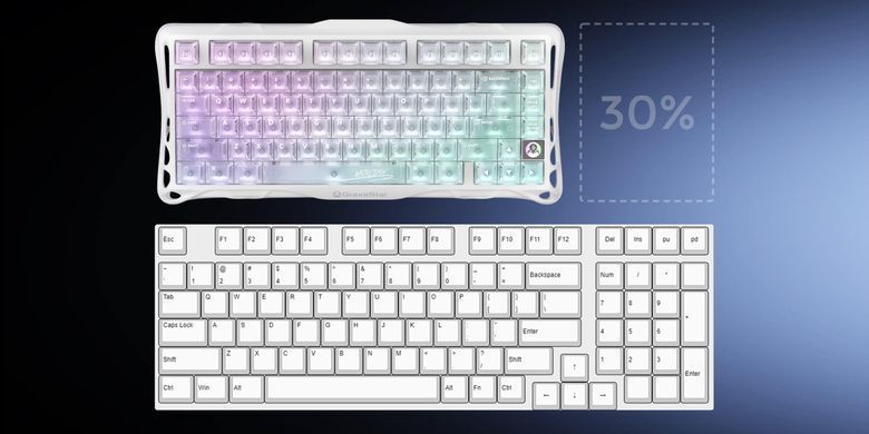Клавіатура механічна GravaStar Mercury K1 Lite 80keys, GravaStar x BSUN Grey, BT/WL/USB, RGB, Crystal Aurora (GSK1LITE_XTAL_AUROA) [114392]