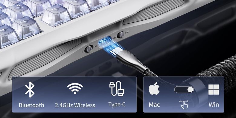 Клавіатура механічна GravaStar Mercury K1 Lite 80keys, GravaStar x BSUN Grey, BT/WL/USB, RGB, Crystal Aurora (GSK1LITE_XTAL_AUROA) [114392]