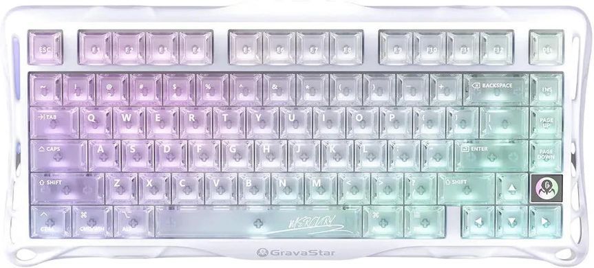 Клавіатура механічна GravaStar Mercury K1 Lite 80keys, GravaStar x BSUN Grey, BT/WL/USB, RGB, Crystal Aurora (GSK1LITE_XTAL_AUROA) [114392]