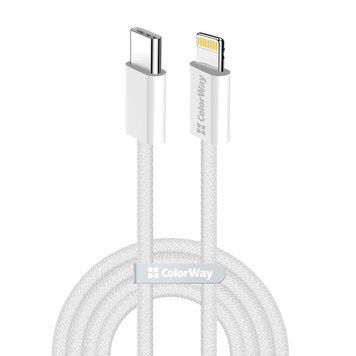 Кабель ColorWay USB Type-C - Lightning (M/M), (braided cotton) (PD Fast Charging 27W), 2 м, Gray (CW-CBPDCL068-GR) [604318]