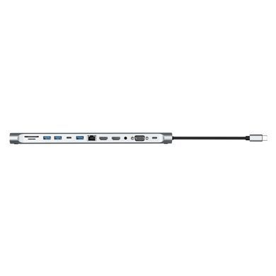 Хаб 2E USB-С > USB-A 2.0/2xUSB-A 3.0/2xUSB-C PD/2xHDMI/VGA/jack3.5/microSD/SD/Ethernet, 0.15м, сірий (2E-W2703) [114390]