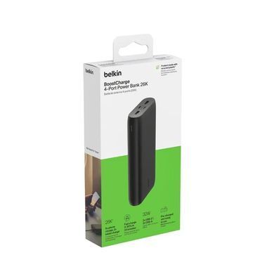 Акумулятор портативний літій-іонний Power Bank Belkin 26000мА&middot;год, 32Вт, USB-A/USB-C PD PPS, чорний (BPB016BTBK) [108438]