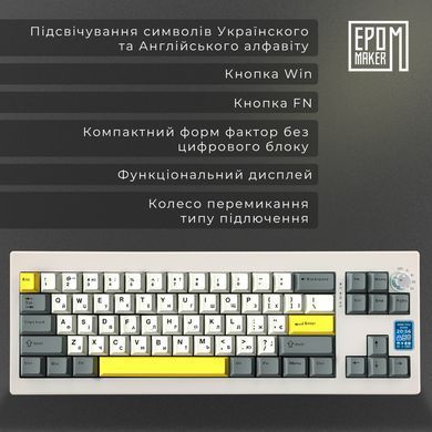 Клавіатура бездротова Epomaker Shadow-X 70% Mulan Switch Hot-Swap (2.4G/BT/USB) LCD Screen RGB UA White (SHX-W-M) [614136]