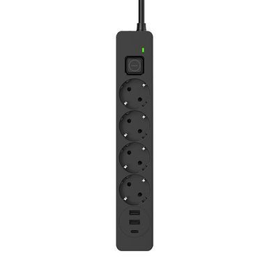 Фільтр живлення ColorWay 4 розетки, 3USB (2USB-A + 1 TYPE-C) (24W), 2м, Black (CW-CHE435PDB) [605278]