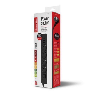 Фільтр живлення ColorWay 4 розетки, 3USB (2USB-A + 1 TYPE-C) (24W), 2м, Black (CW-CHE435PDB) [605278]