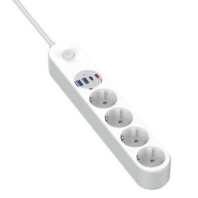 Фільтр живлення ColorWay 4 розетки, 4USB (Type-C PD20W + 3USB QC3.0) (45W), 2 м, White (CW-CHE44PDW) [619936]