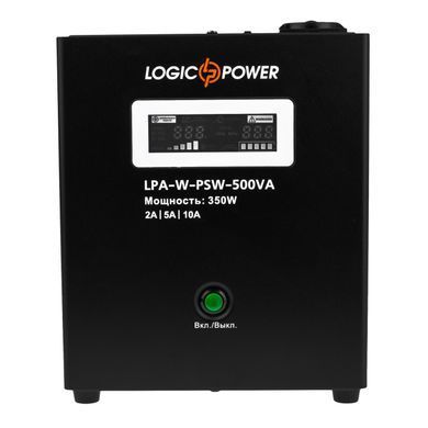 Джерело безперебійного живлення LogicPower LPA-W-PSW-500VA (350Вт)2A/5A/10A, Lin.int., AVR, 1 x евро, LCD, металл, з правильною синусоїдою 12V, настінний (LP7145) [610721]