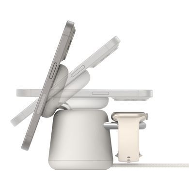 Зарядний пристрій бездротовий Belkin 2в1 MagSafe iPhone/Watch/AirPods, Sand Mass (WIZ020VFH37) [108388]