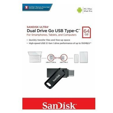 Флеш-накопичувач SanDisk USB 3.1 Ultra Dual Go Type-C 64Gb (150 Mb/s) (SDDDC3-064G-G46) [805570]