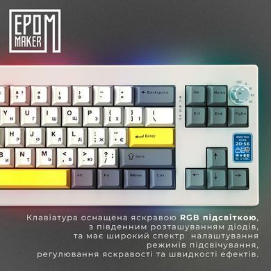 Клавіатура бездротова Epomaker Shadow-X 70% Mulan Switch Hot-Swap (2.4G/BT/USB) LCD Screen RGB UA White (SHX-W-M) [614136]