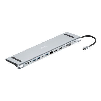 Хаб 2E USB-С > USB-A 2.0/2xUSB-A 3.0/2xUSB-C PD/2xHDMI/VGA/jack3.5/microSD/SD/Ethernet, 0.15м, сірий (2E-W2703) [114390]