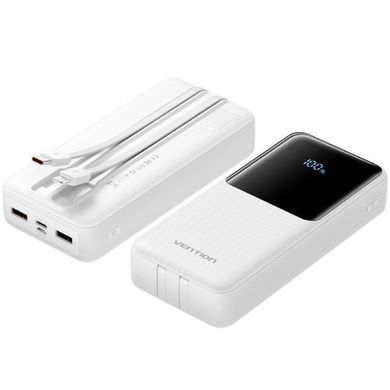 УМБ Vention 20000mAh 22.5W 3A,PD,QC 3.0,Micro-USB,USB-C,2xUSB-A,Built-in USB-C+Lightning Cables Whit (FHPW0) [402227]