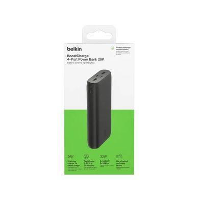 Акумулятор портативний літій-іонний Power Bank Belkin 26000мА&middot;год, 32Вт, USB-A/USB-C PD PPS, чорний (BPB016BTBK) [108438]