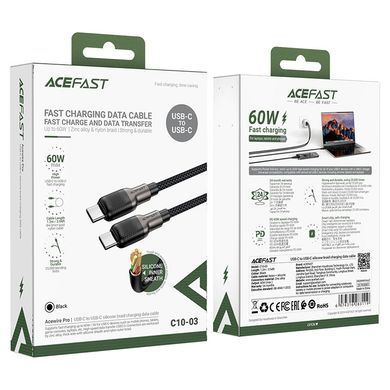 Кабель ACEFAST C10-03 Type-C to Type-C 3A, 60W, 1.2m, silicone, zinc connectors, Black (6974316283119) [805389]