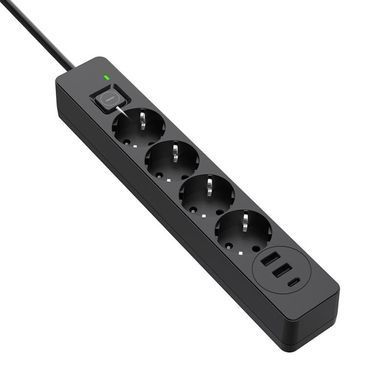Фільтр живлення ColorWay 4 розетки, 3USB (2USB-A + 1 TYPE-C) (24W), 2м, Black (CW-CHE435PDB) [605278]