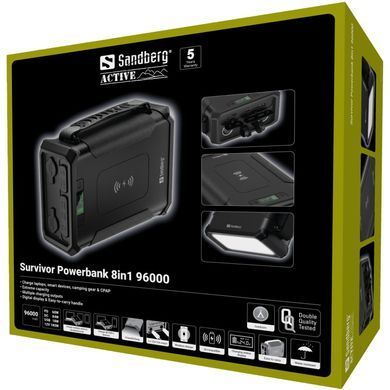 УМБ Sandberg 96000mAh Survivor DC84W PD USB-C60W Cigar Lighter 180W 2USB-A18W,Wireless LiFePo4 (420-78) [403160]