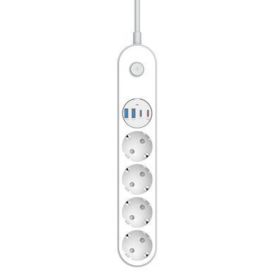 Фільтр живлення ColorWay 4 розетки, 4USB (Type-C PD20W + 3USB QC3.0) (45W), 2 м, White (CW-CHE44PDW) [619936]