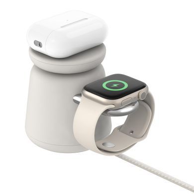 Зарядний пристрій бездротовий Belkin 2в1 MagSafe iPhone/Watch/AirPods, Sand Mass (WIZ020VFH37) [108388]