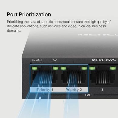 5-портовий настільний гігабітний комутатор з 4 портами РоЕ, MERCUSYS (MS105GP) [500822]