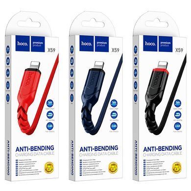 Кабель HOCO X59 USB to iP 2.4A, 1m, nylon, TPE connectors, Black (6931474744869) [804412]