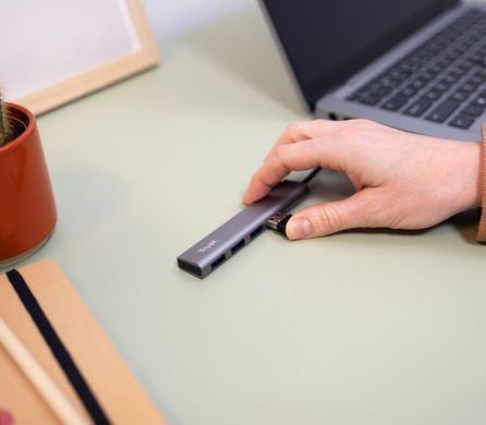 Хаб Trust Halyx USB-A > 4xUSB-А 3.2, Алюміній, 0.1м, Сірий (24947_TRUST) [108808]