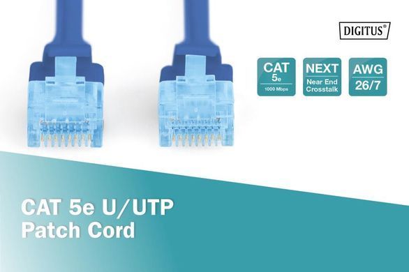 Патч-корд CAT 5e U-UTP, ПВХ AWG 26/7, довжина 0,5 м, синій DIGITUS by ASSMANN (DK-1512-005/B) [501785]