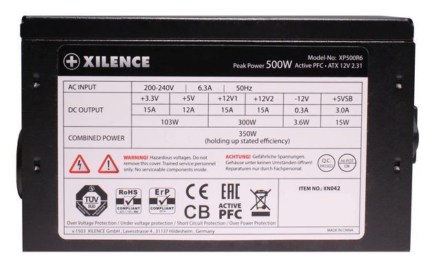 БЖ 500W Xilence Performance C, 120mm, ~85%, Retail Box (XP500R6) [403393]