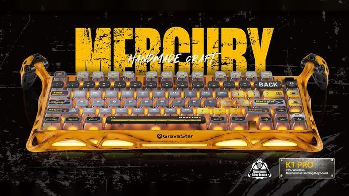 Клавіатура механічна GravaStar Mercury K1 Pro 80keys, GravaStar x Kailh Speedy Mint, BT/WL/USB, жовтий (GSK1PRO_YLW) [106610]