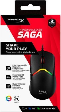Миша HyperX Pulsefire SAGA, RGB, USB-A, чорний (A2PB3AA) [104174]