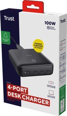 Зарядний пристрій мережевий Trust Maxo 100Вт, 3xUSB-C/USB-A,PD, чорний (25242_TRUST) [108429]