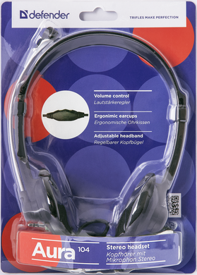 Гарнітура Defender Aura 104, 2х3,5мм, Black (63104) [401762]