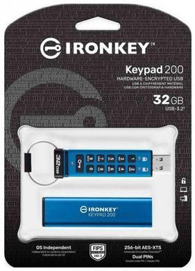 Флеш-накопичувач USB3.2 32GB Kingston IronKey Keypad 200 Type-A Blue (IKKP200/32GB) [611316]