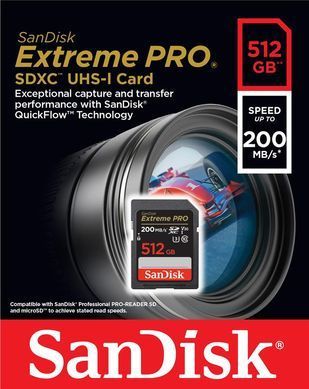 Карта пам'яті SanDisk SD 512GB C10 UHS-I U3 R200/W140MB/s Extreme Pro V30 (SDSDXXD-512G-GN4IN) [108925]