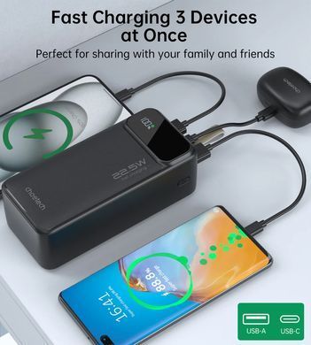 УМБ Choetech 40000mAh, 22,5W PD QC3.0, USB-C In/out, 2xUSB-A Li-pol чорна (B731-ACBK) [405422]