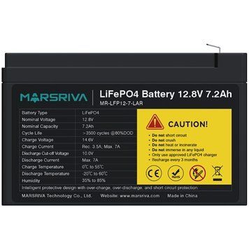 Акумуляторна батарея Marsriva 12.8V, 7.2A, літієва батарея (MR-LFP12-7-LAR) [404881]