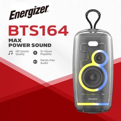 Акустична система 1.0 Energizer 16Вт Bluetooth 5.2/MicroSD/USB/AUX/FM/TWS, IPX65, чорна (BTS164) [404799]