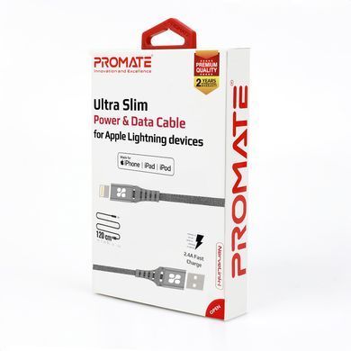 Кабель Promate NerveLink-i USB - Lightning (M/M), 2.4 A, 1.2 м, Grey (nervelink-i.grey) [604294]
