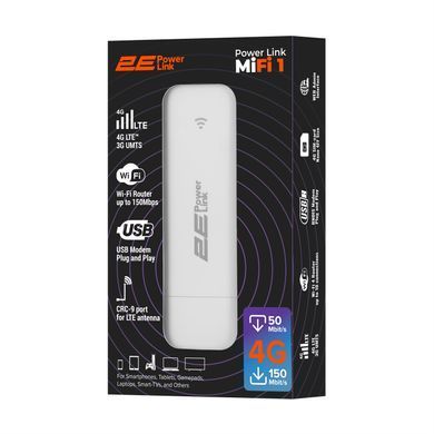 Мобільний маршрутизатор 2E PowerLink (MiFi-1 2024) LTE, Wi-Fi6, 1xUSB, 1xCRC9 білий (694743655322) [104696]