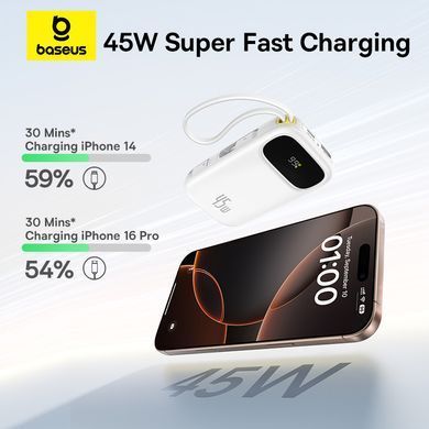 Зовнішній акумулятор Baseus EnerFill FC31 Qpow 3 Digital Display Power Bank with USB-C+iP Cables 20000mAh 45W Moon White (E0028D01) [806525]