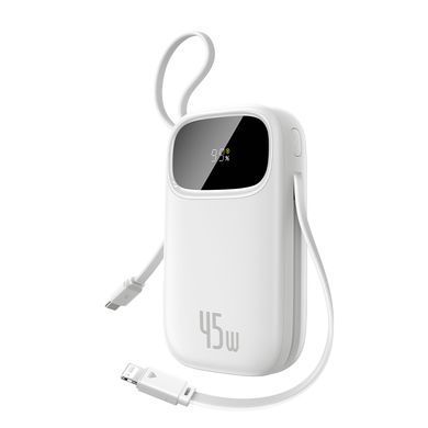 Зовнішній акумулятор Baseus EnerFill FC31 Qpow 3 Digital Display Power Bank with USB-C+iP Cables 20000mAh 45W Moon White (E0028D01) [806525]