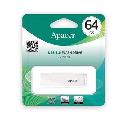 Флеш-накопичувач Apacer USB 2.0 AH336 64Gb White (AP64GAH336W-1) [803630]