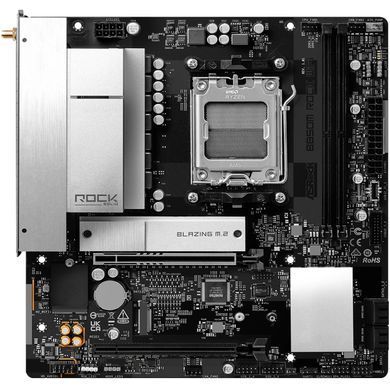 Материнська плата ASRock (AM5/B850, 2*DDR5, PCIex16, HDMI/DP, 4xSATAIII,2xM.2, 2.5GLan, mATX) (B850M ROCK WIFI) [405616]