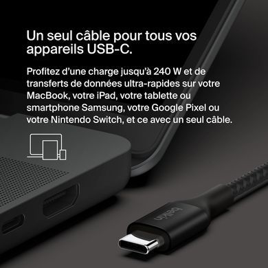 Кабель USB-C > USB-C заряджання/синхронізації Belkin 1м, 240Вт, Type-C, плетений, чорний (CAB015BT1MBK) [108672]