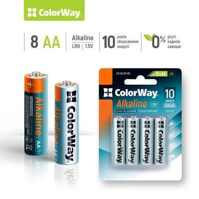Батарейка ColorWay Alkaline Power AA/LR06 BL 8шт (CW-BALR06-8BL) [617689]
